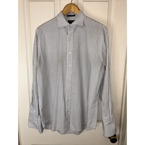 Harold Powell LS shirt size 16 wrinkle resistant black /white Plaid French cuffs - Picture 1 of 12